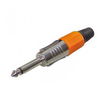 Klinkenstecker 6,3 mm Mono, Farbe Orange,Lötanschluss.